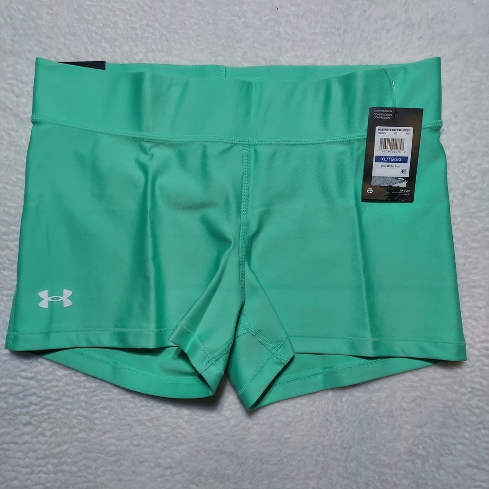 Under Armour Shorty Shorts Women's XL Green Armour Mid Rise Compression 1360925
